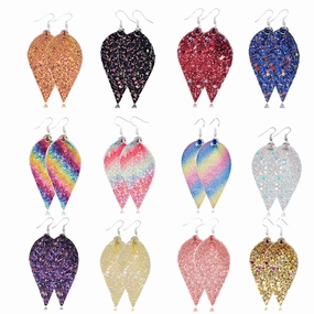 Wholesale Leaf Leather Double Sided Sequin Earrings