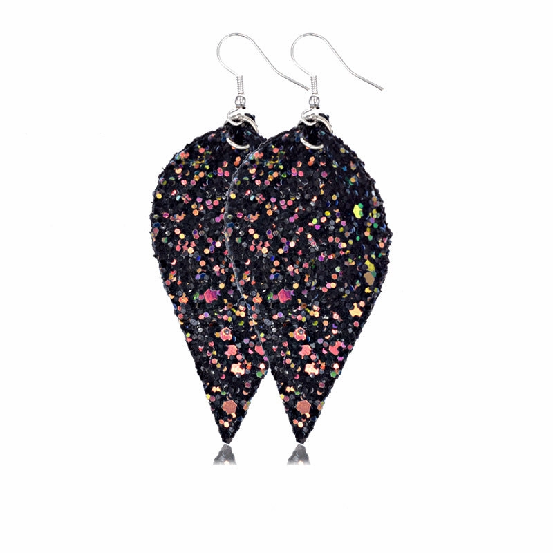 Wholesale Leaf Leather Double Sided Sequin Earrings