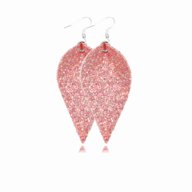 Wholesale Leaf Leather Double Sided Sequin Earrings