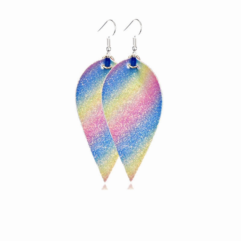 Wholesale Leaf Leather Double Sided Sequin Earrings