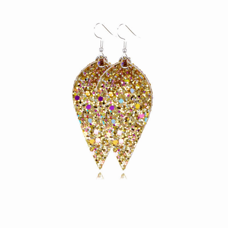 Wholesale Leaf Leather Double Sided Sequin Earrings