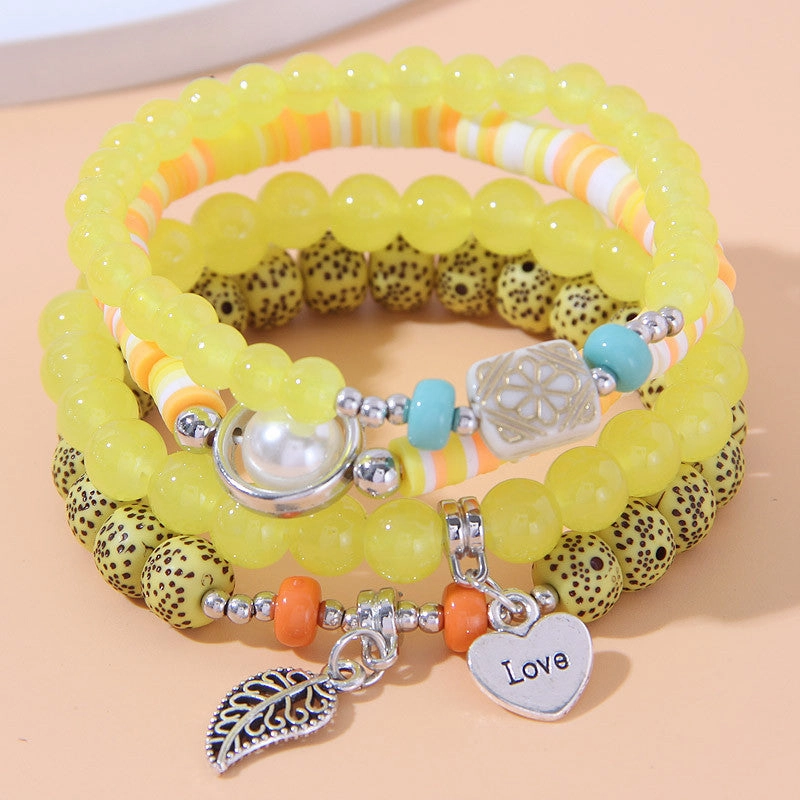 Wholesale Leaf Love Heart Pendant Alloy Multilayer Bracelet