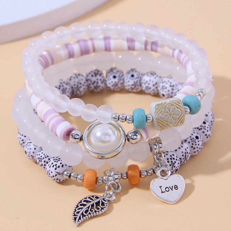 Wholesale Leaf Love Heart Pendant Alloy Multilayer Bracelet