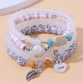 Wholesale Leaf Love Heart Pendant Alloy Multilayer Bracelet