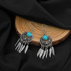 Wholesale Leaf Metal Dream Catcher Feather Tassel Alloy Earrings