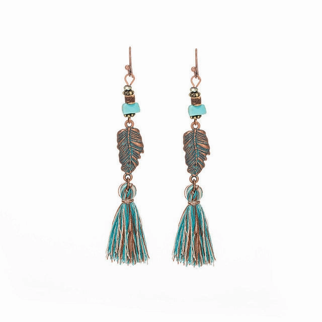 Wholesale Leaf Pendant Hollow Carved Alloy Tassel Earrings