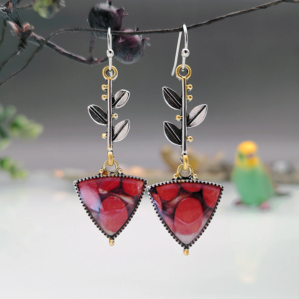 Wholesale Leaf Triangle Opal Alloy Earrings
