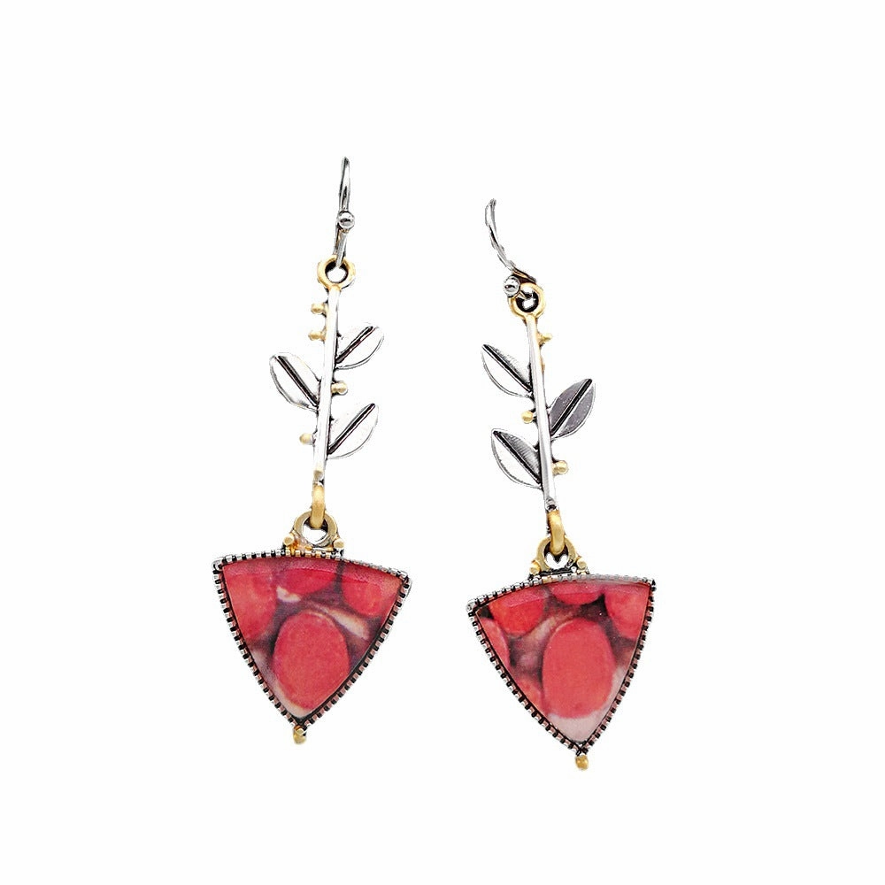 Wholesale Leaf Triangle Opal Alloy Earrings