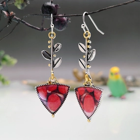 Wholesale Leaf Triangle Opal Alloy Earrings