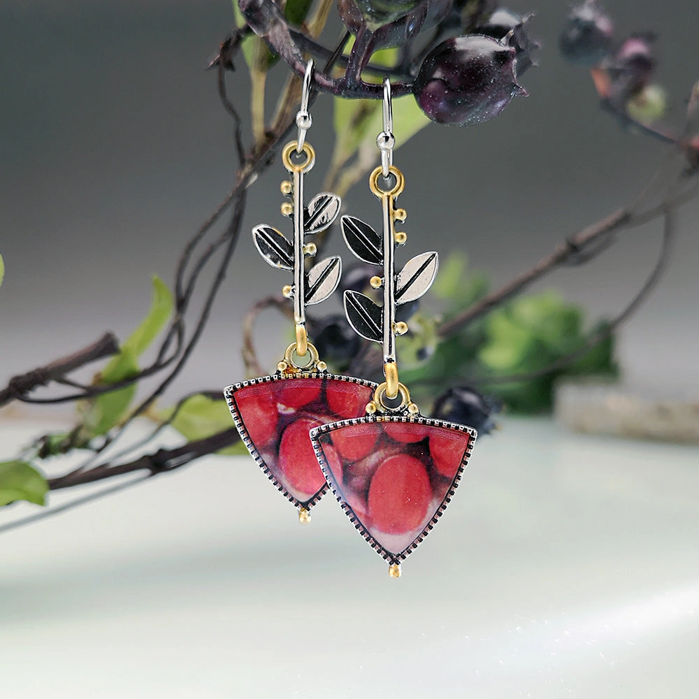 Wholesale Leaf Triangle Opal Alloy Earrings