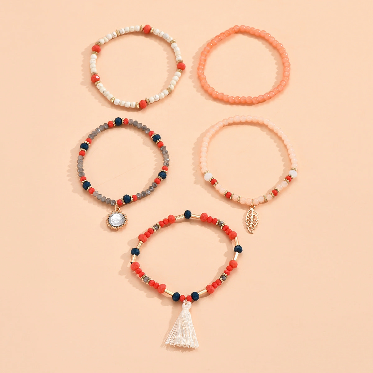 Wholesale Leaf Turquoise Color Rice Beads Bracele Set of 5
