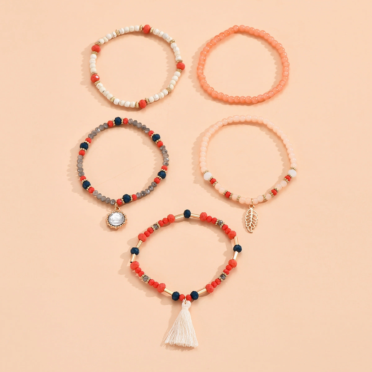 Wholesale Leaf Turquoise Color Rice Beads Bracele Set of 5
