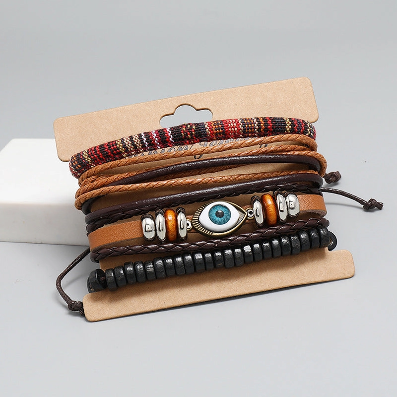 Wholesale Leather Braided Eyes Boho Bracelet