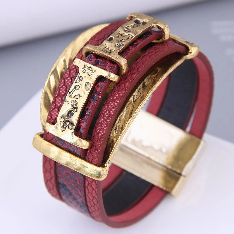 Wholesale Leather Diamond Magnetic Buckle Alloy Bracelet