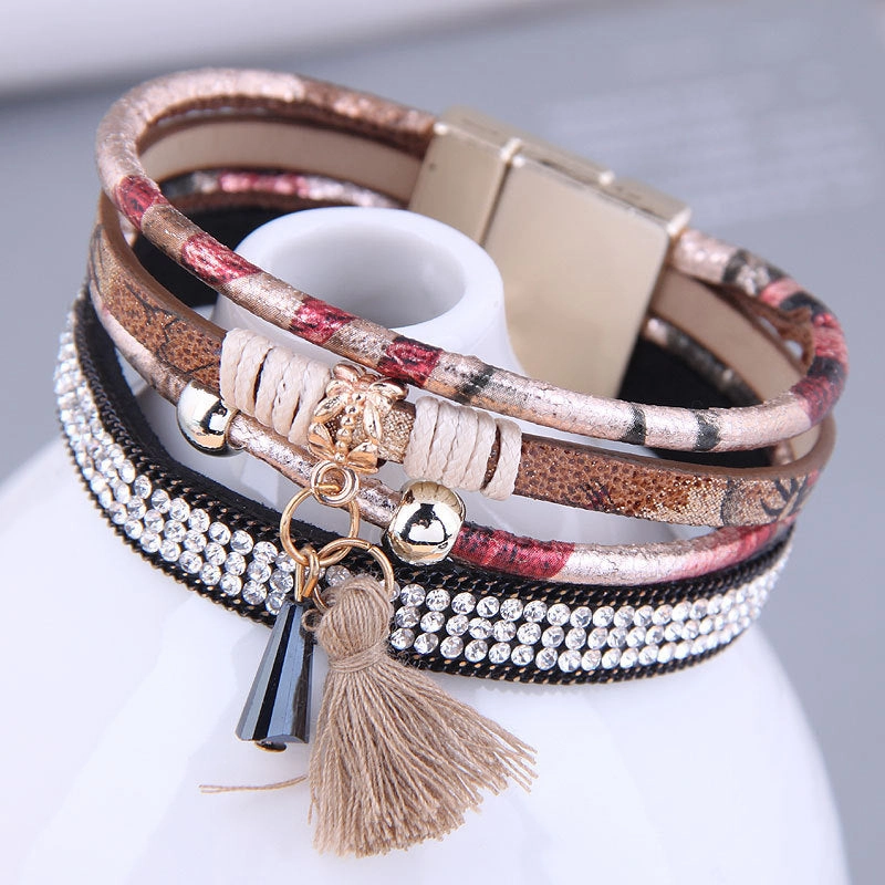 Wholesale Leather Diamond Magnetic Buckle Alloy Bracelet