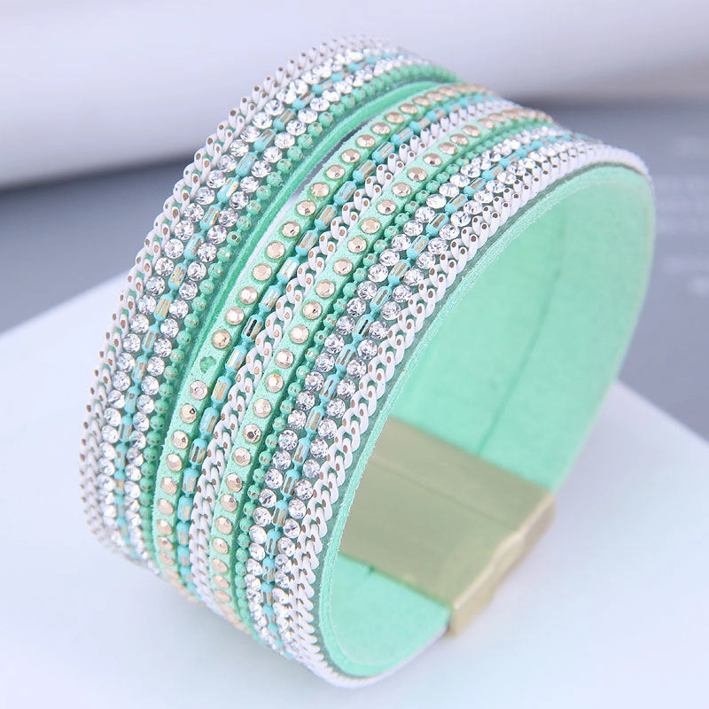 Wholesale Leather Diamond Magnetic Buckle Alloy Bracelet
