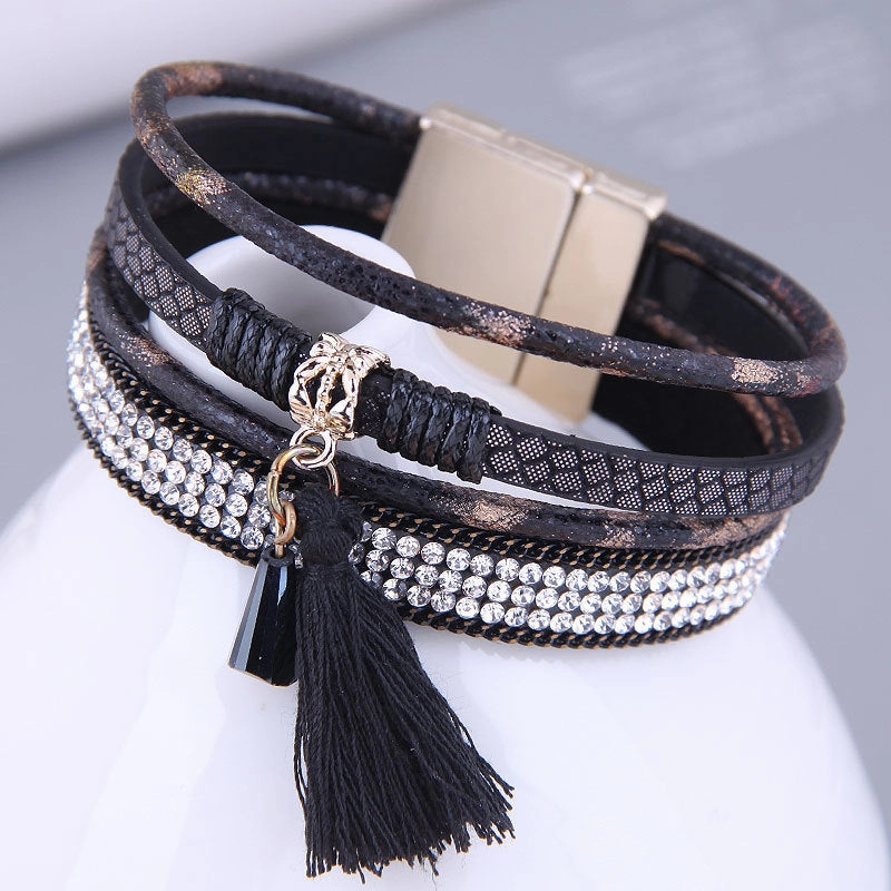 Wholesale Leather Diamond Magnetic Buckle Alloy Bracelet
