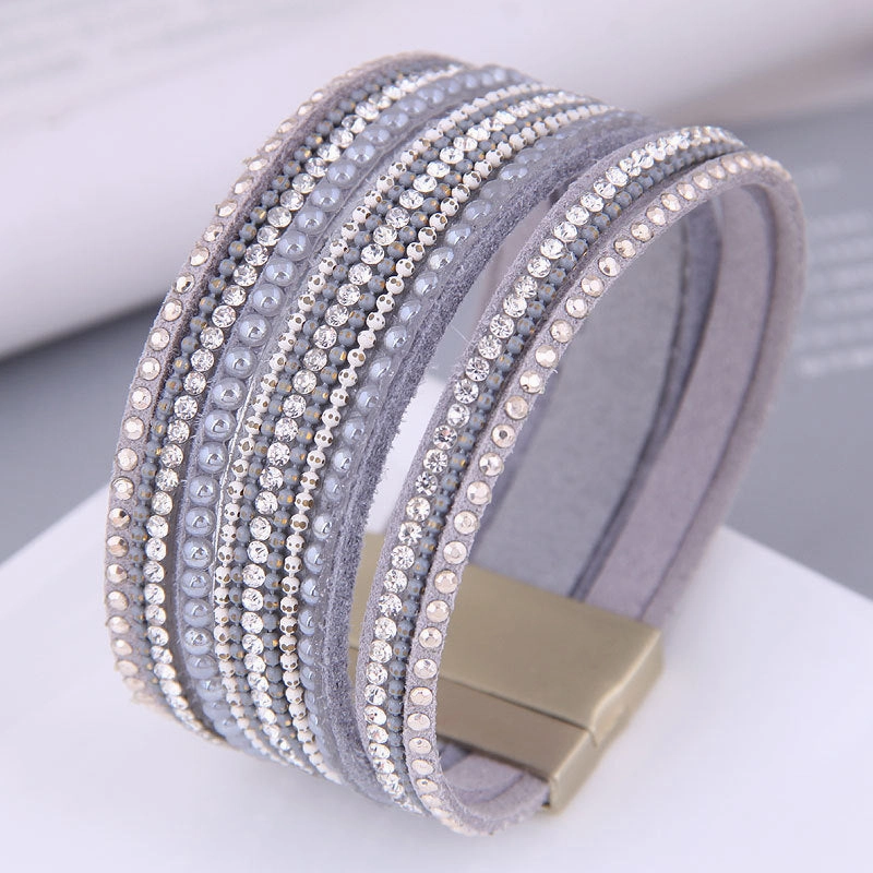 Wholesale Leather Diamond Magnetic Buckle Alloy Bracelet
