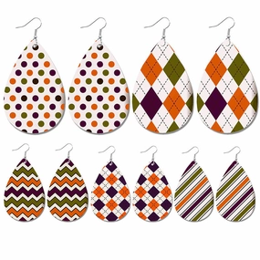 Wholesale Leather Geometric Print Plaid Polka Dot Vintage Earrings