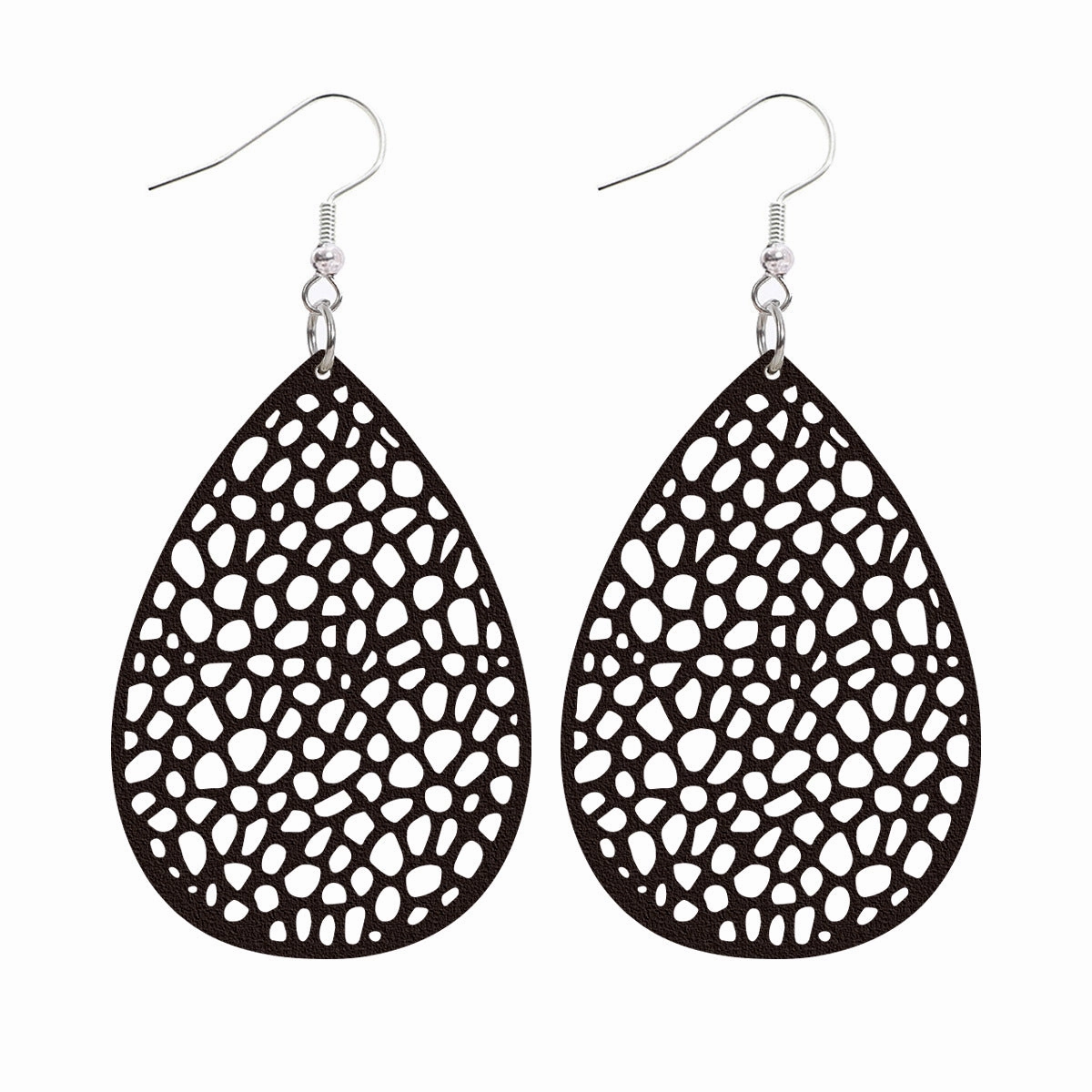 Wholesale Leather Hollow Mesh Non-standard Water Drop Earrings