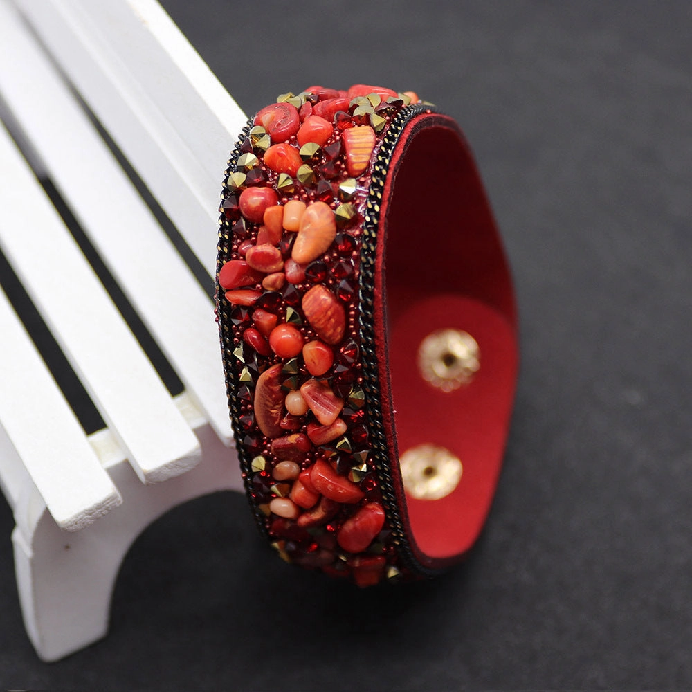 Wholesale Leather Inlaid Gravel Bracelet