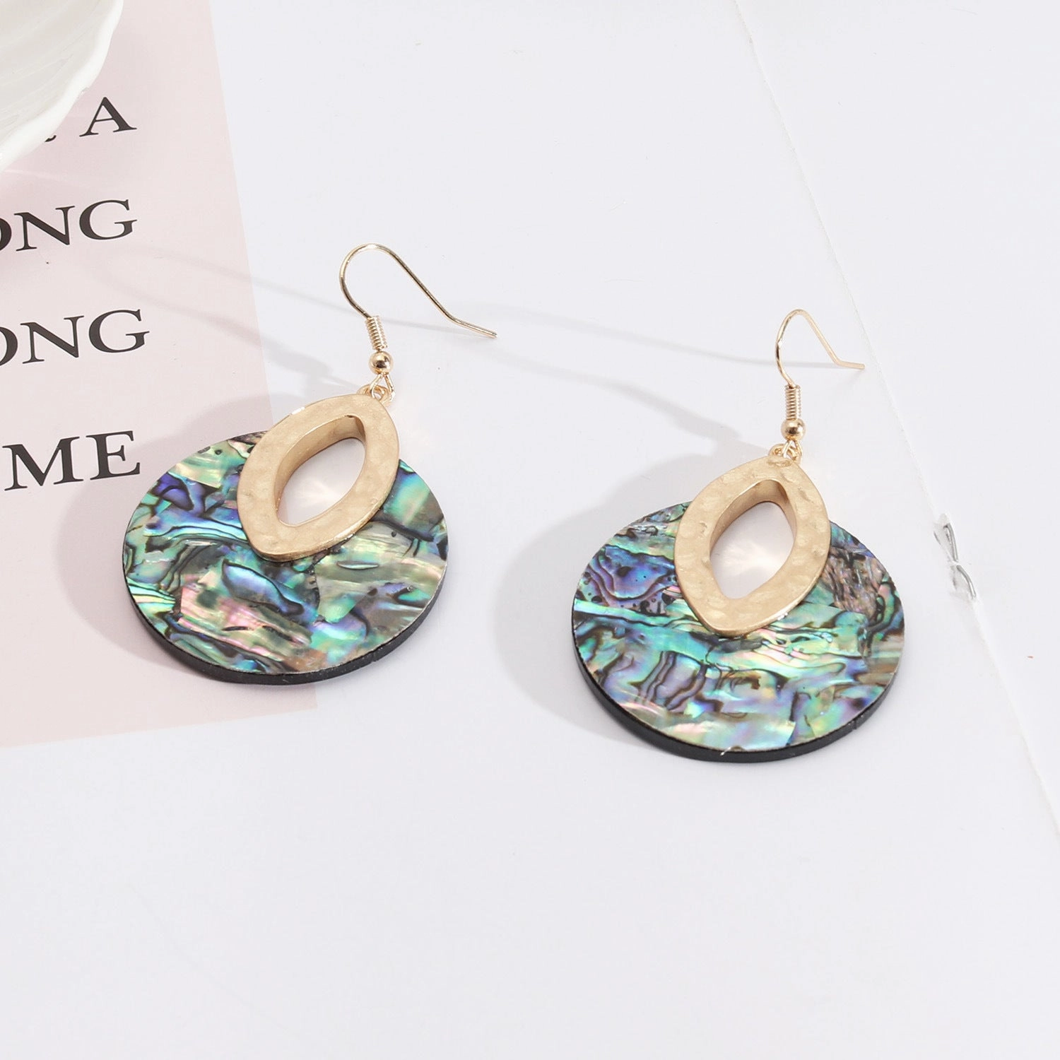 Wholesale Leather Inlaid Round Vintage Abalone Earrings
