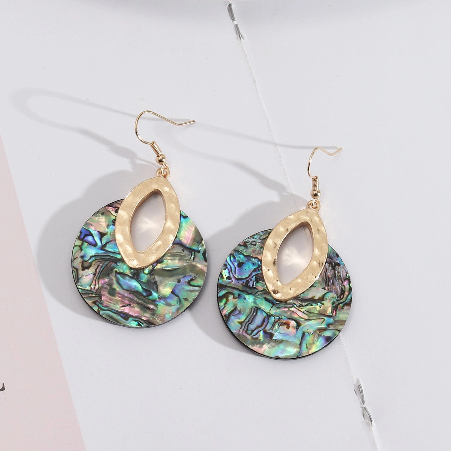 Wholesale Leather Inlaid Round Vintage Abalone Earrings
