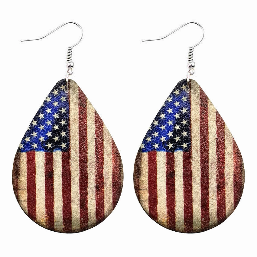 Wholesale Leather Leopard Sunflower Pygmy Cactus Flag Earrings
