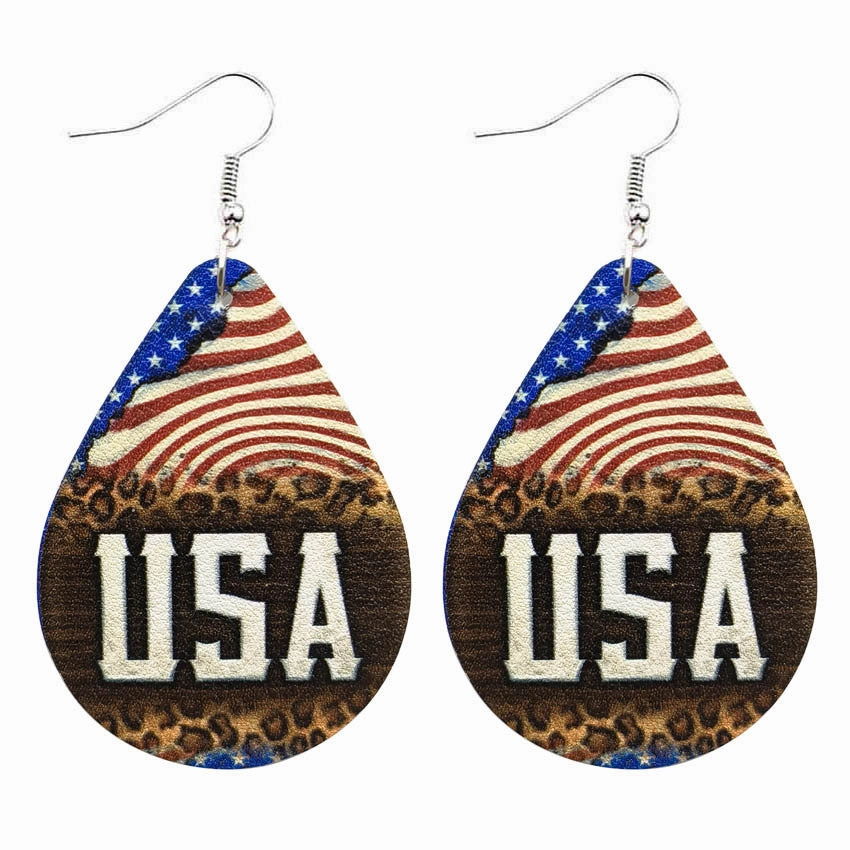 Wholesale Leather Leopard Sunflower Pygmy Cactus Flag Earrings