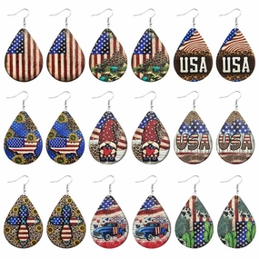 Wholesale Leather Leopard Sunflower Pygmy Cactus Flag Earrings