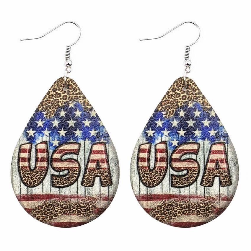 Wholesale Leather Leopard Sunflower Pygmy Cactus Flag Earrings