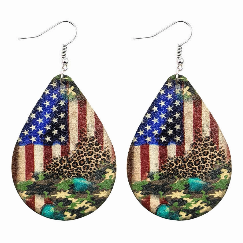 Wholesale Leather Leopard Sunflower Pygmy Cactus Flag Earrings