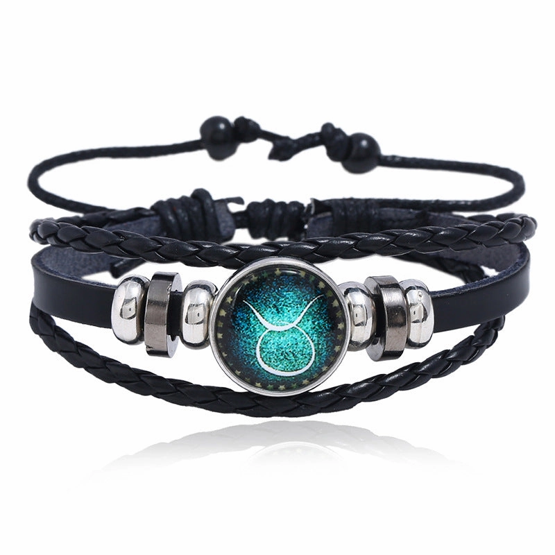 Wholesale Leather Luminous Zodiac Bracelet