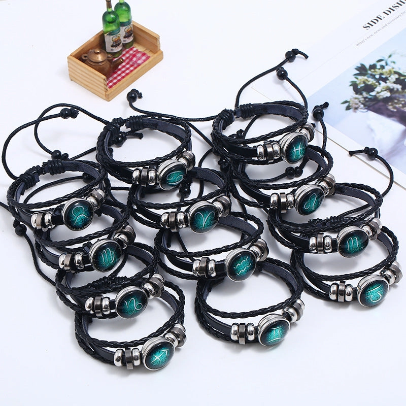 Wholesale Leather Luminous Zodiac Bracelet