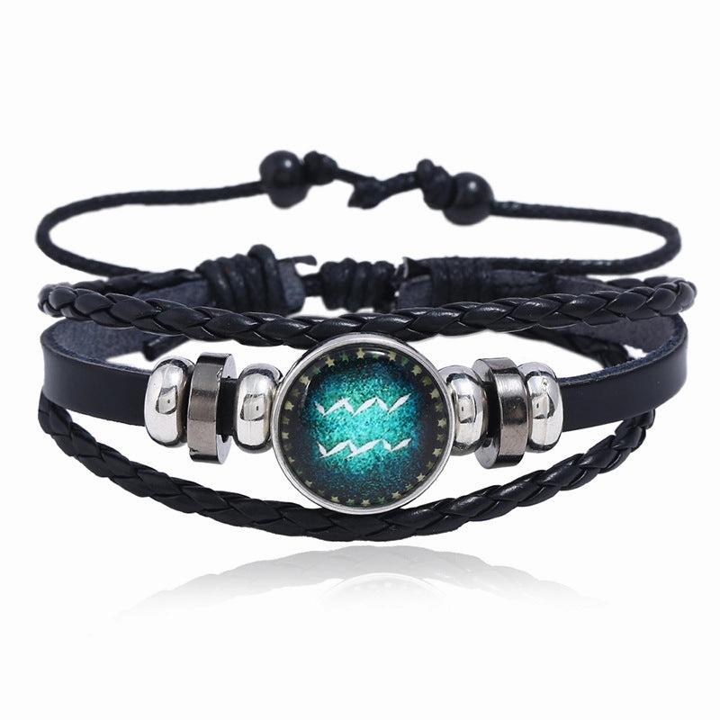 Wholesale Leather Luminous Zodiac Bracelet