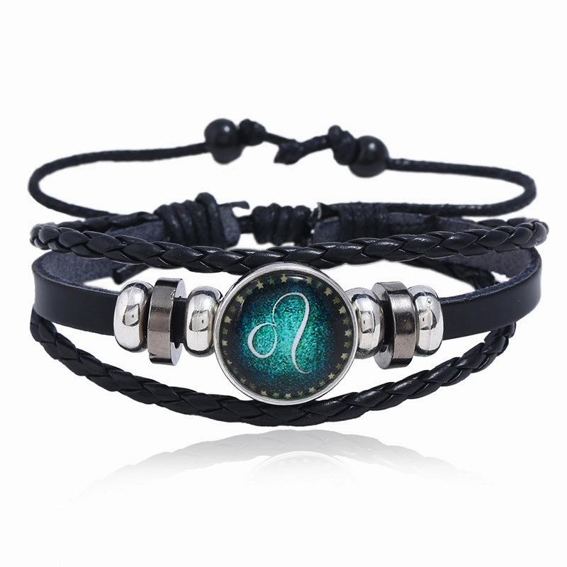 Wholesale Leather Luminous Zodiac Bracelet