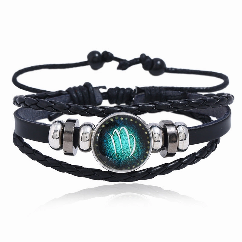 Wholesale Leather Luminous Zodiac Bracelet