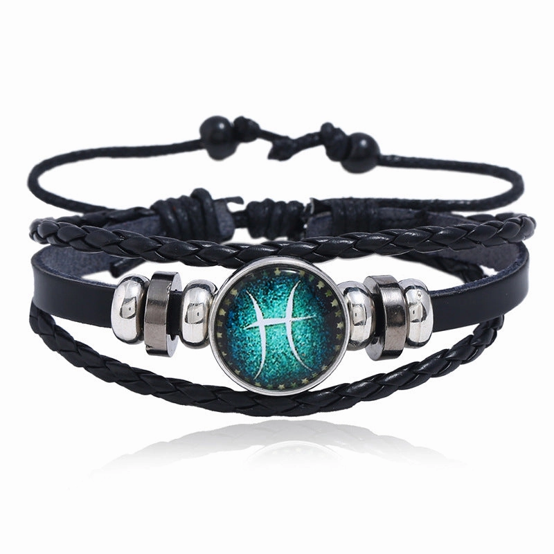 Wholesale Leather Luminous Zodiac Bracelet