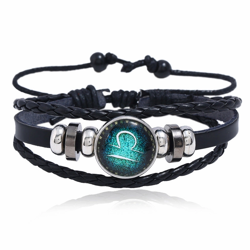 Wholesale Leather Luminous Zodiac Bracelet