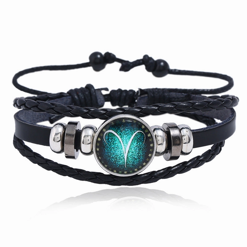 Wholesale Leather Luminous Zodiac Bracelet