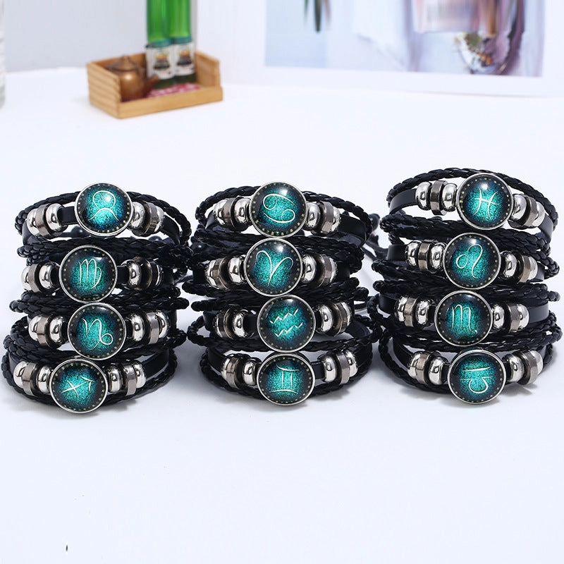 Wholesale Leather Luminous Zodiac Bracelet