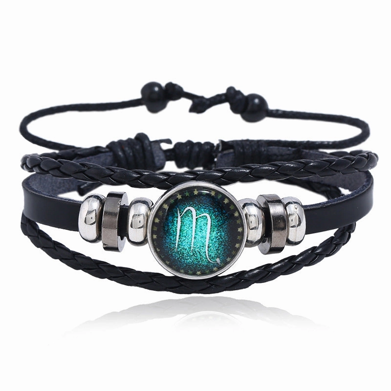 Wholesale Leather Luminous Zodiac Bracelet