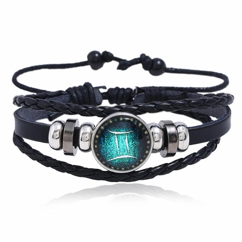 Wholesale Leather Luminous Zodiac Bracelet