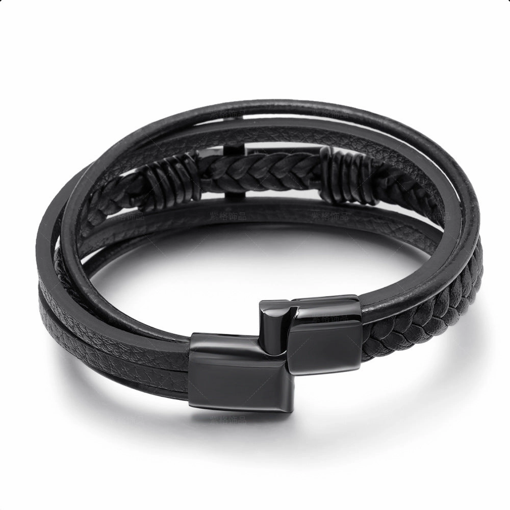 Wholesale Leather Magnetic Cross Stainless Steel Bracelet