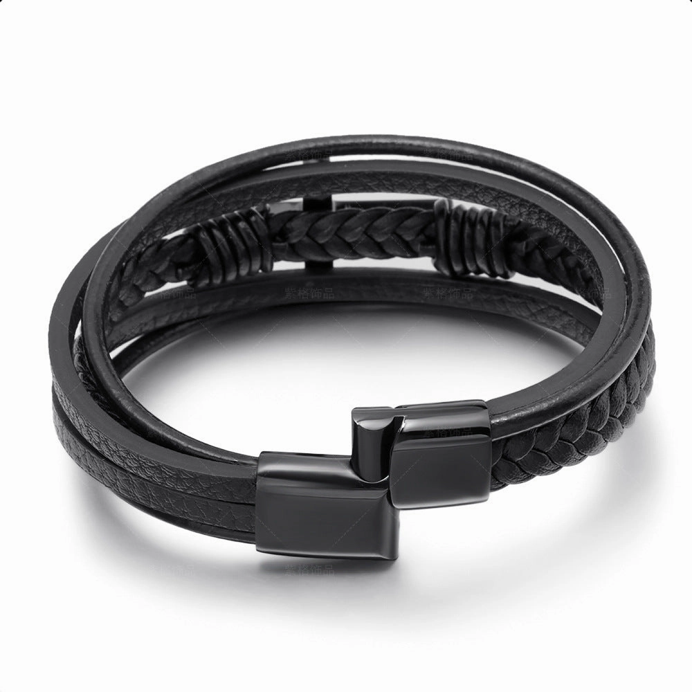 Wholesale Leather Magnetic Cross Stainless Steel Bracelet