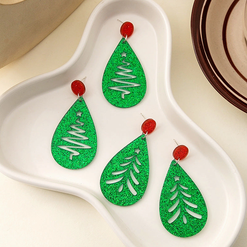 Wholesale Leaves Hollow Christmas Tree Sequin Drop Earrings Niche Round  Acrylic Earrings
