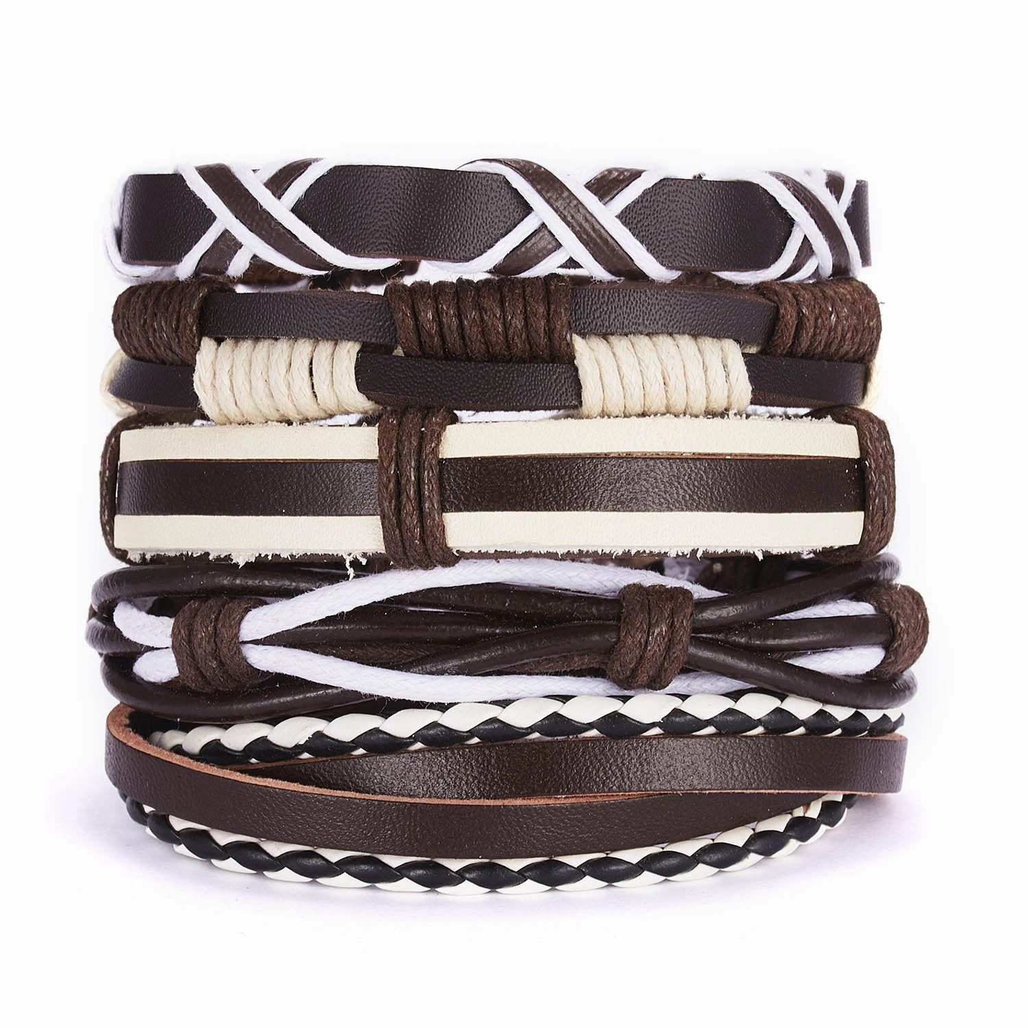Wholesale Leaves Wooden Beads Weaving Leather Adjustable Set Bracelet