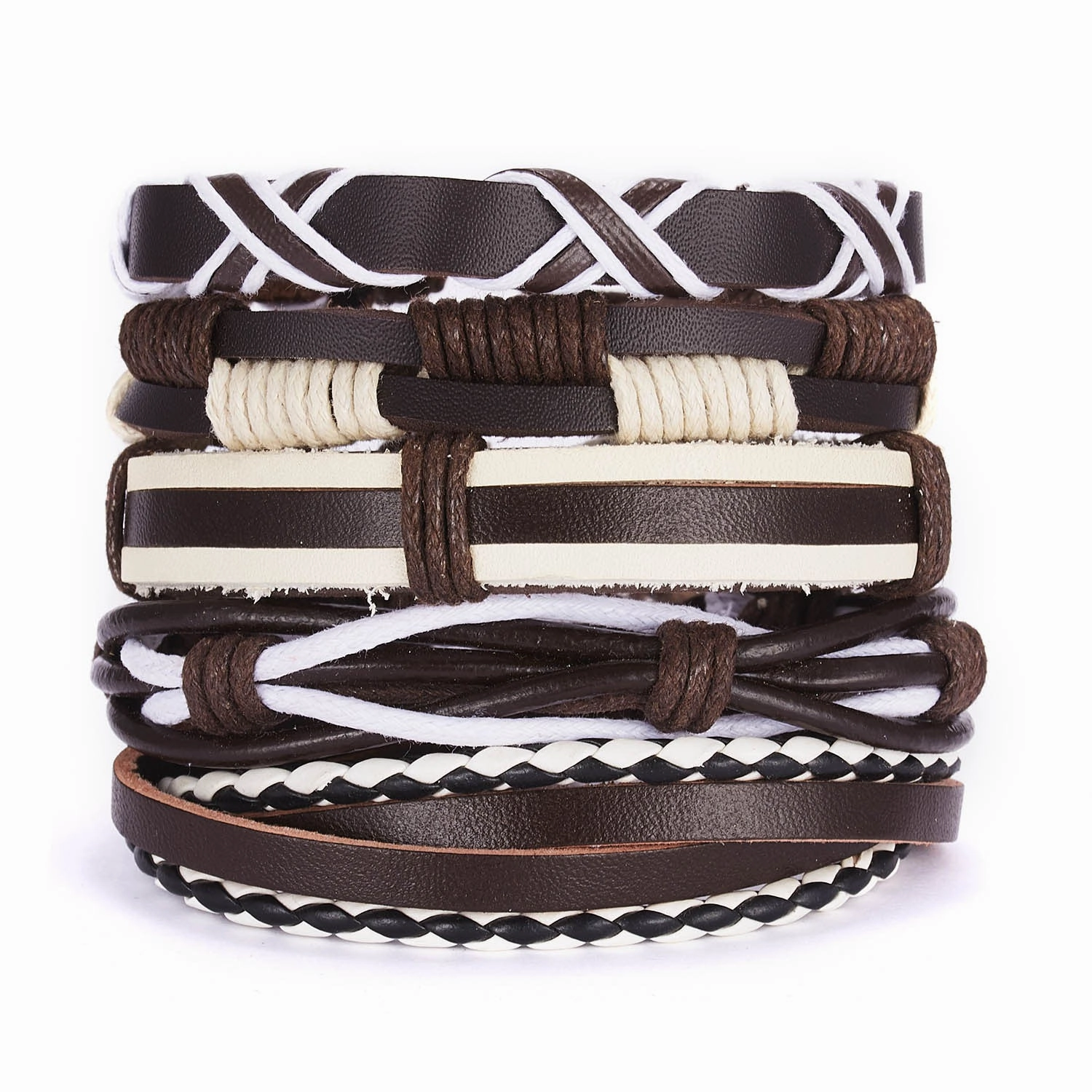 Wholesale Leaves Wooden Beads Weaving Leather Adjustable Set Bracelet