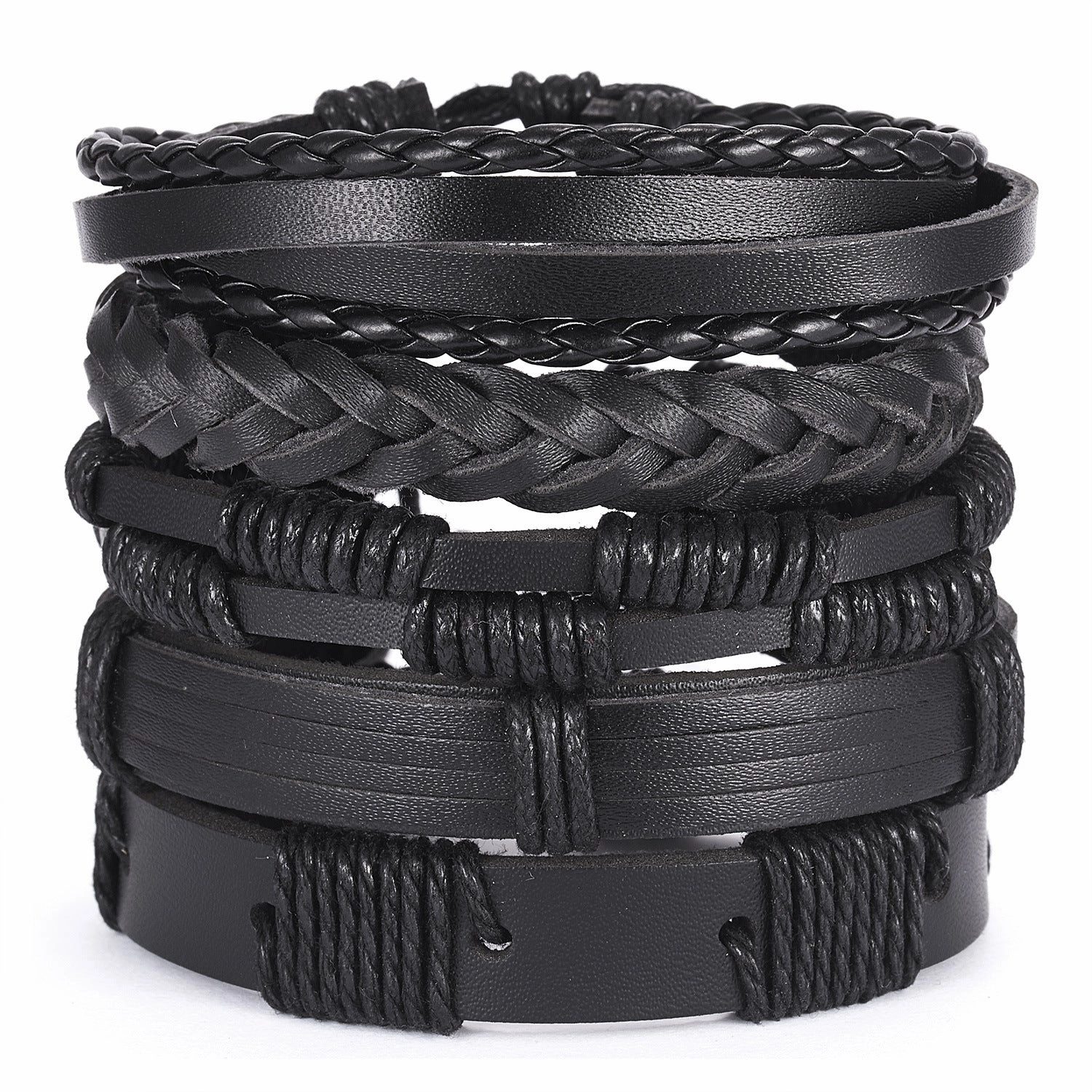 Wholesale Leaves Wooden Beads Weaving Leather Adjustable Set Bracelet