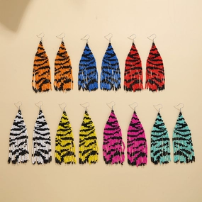 Wholesale Leopard Grain Rice Bead Tassels Hand Woven Earrings